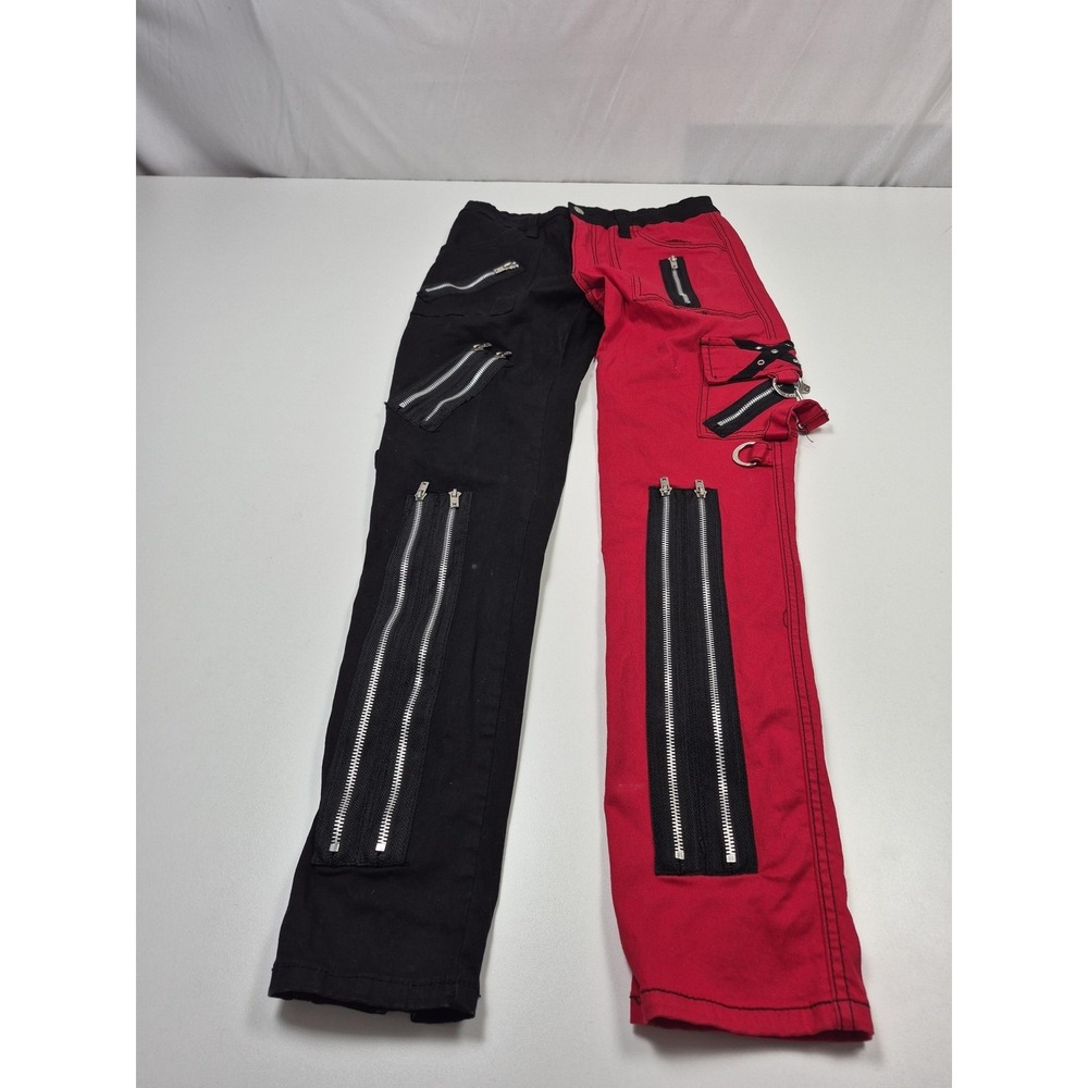 Tripp NYC Cargo Pants 29/9 Black Red Goth Punk Zipper Strap Denim Hardware